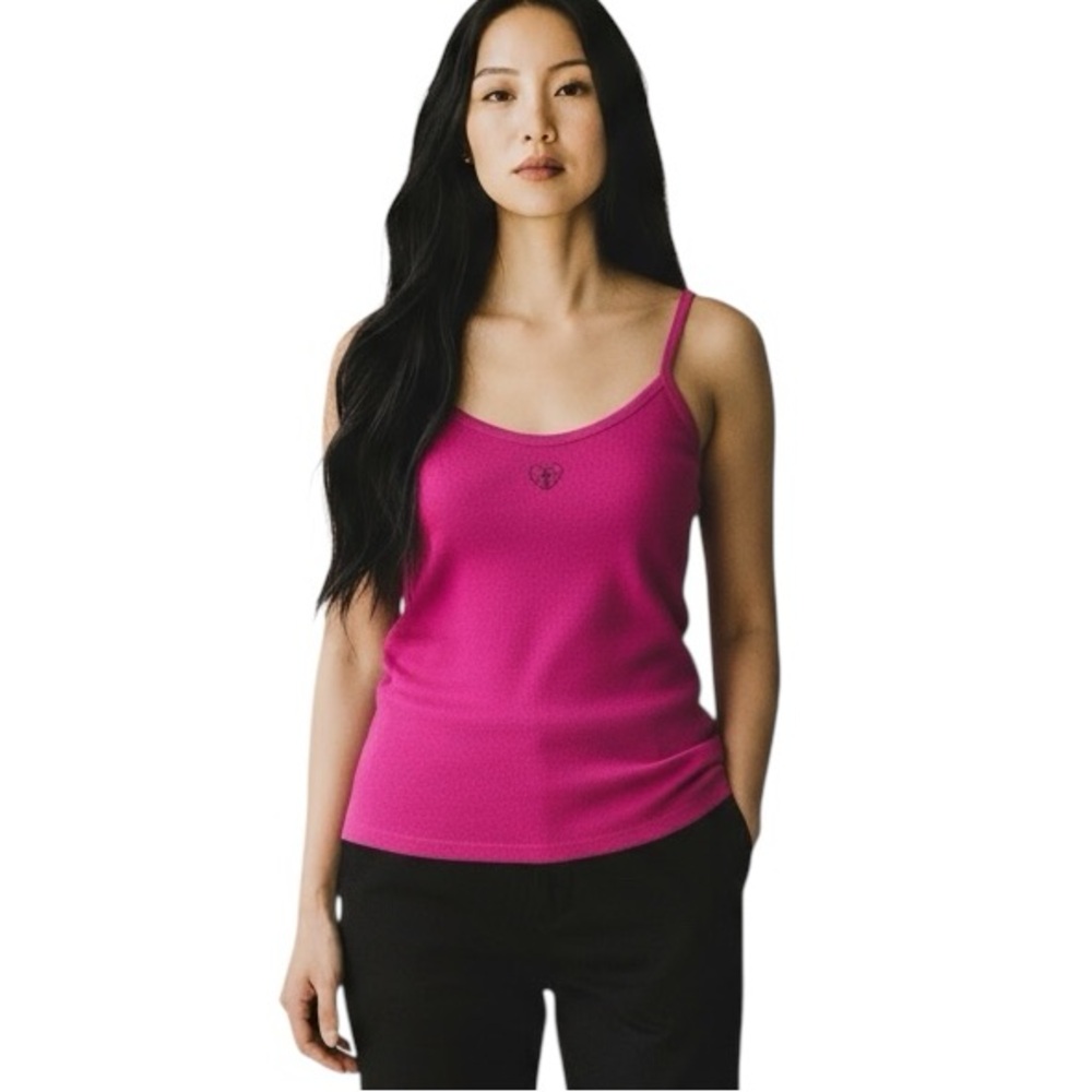 St. John Griffith & Gray Bright Pink Knit Camisole Top Crystal Heart Size Small‎